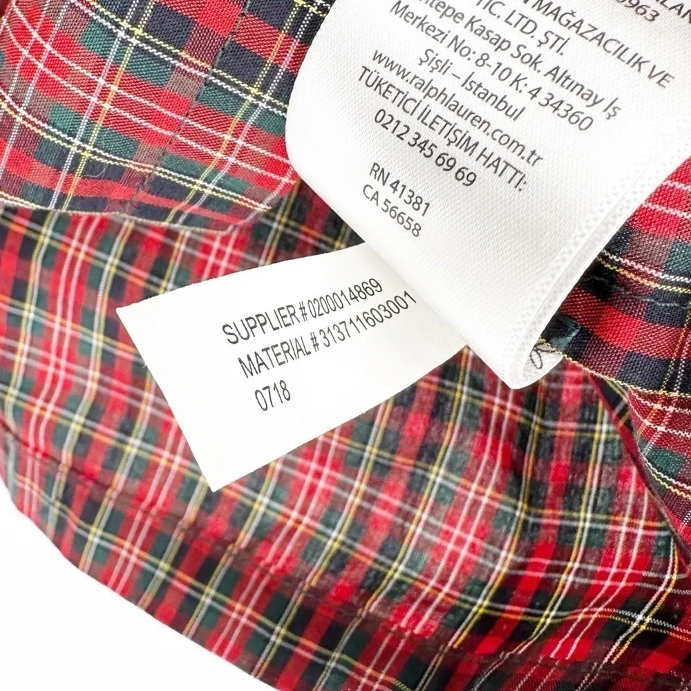 Polo Ralph Lauren Girls' Size 10 Bell-Sleeve Red Plaid Top Holiday Christmas